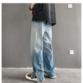 Men Jeans Retro Tie-Dyed Jeans Loose Straight Casual Pants
